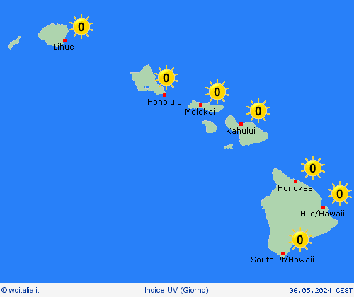 indice uv Hawaii America del Nord Carte di previsione