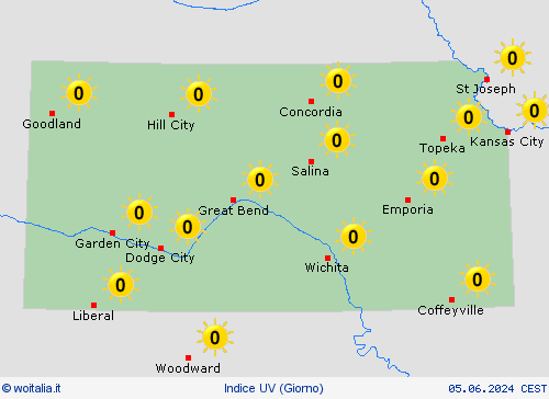 indice uv Kansas America del Nord Carte di previsione