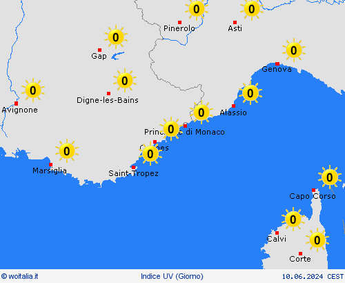 indice uv Principato di Monaco Europa Carte di previsione