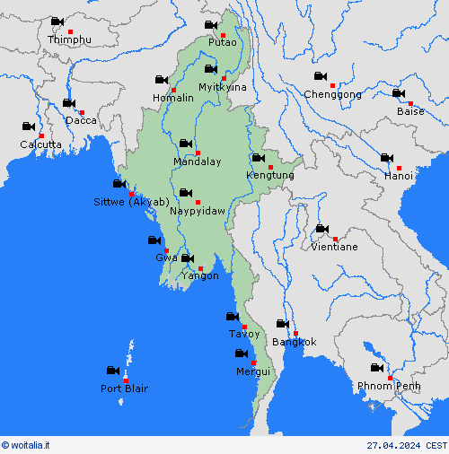 webcam Birmania Asia Carte di previsione