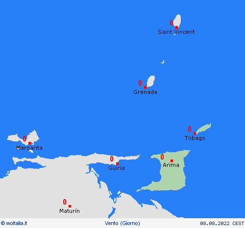 vento Trinidad e Tobago America Meridionale Carte di previsione