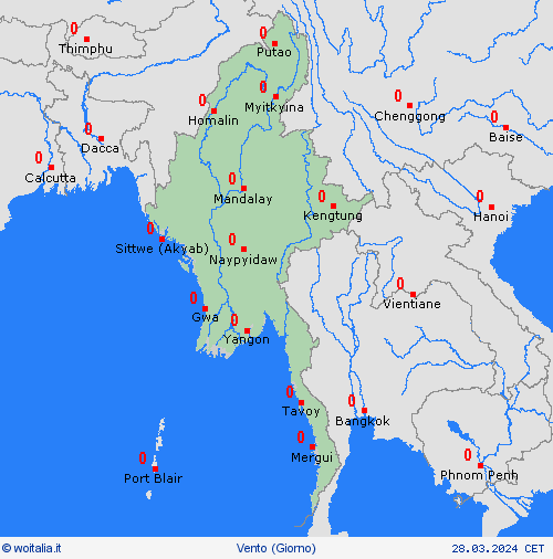 vento Birmania Asia Carte di previsione