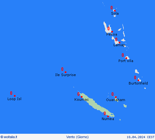 vento Nuova Caledonia Oceania Carte di previsione