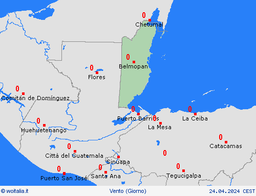 vento Belize America Centrale Carte di previsione
