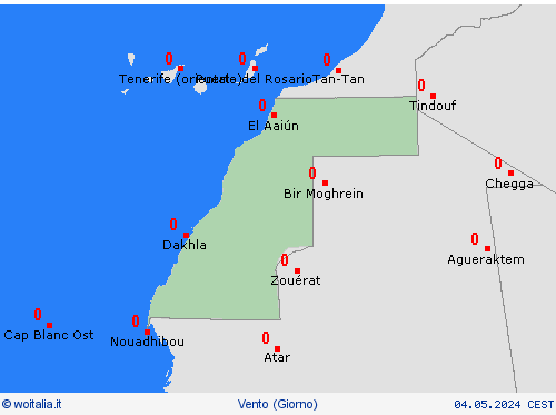 vento Sahara Occidentale Africa Carte di previsione