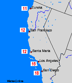 California Carte della temperatura dell’acqua