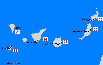Temperature dell’acqua - Isole Canarie - gio, 25.04.
