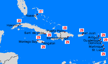 Temperature dell’acqua - Minor Antilles - dom, 28.04.