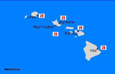 Hawai Carte della temperatura dell’acqua